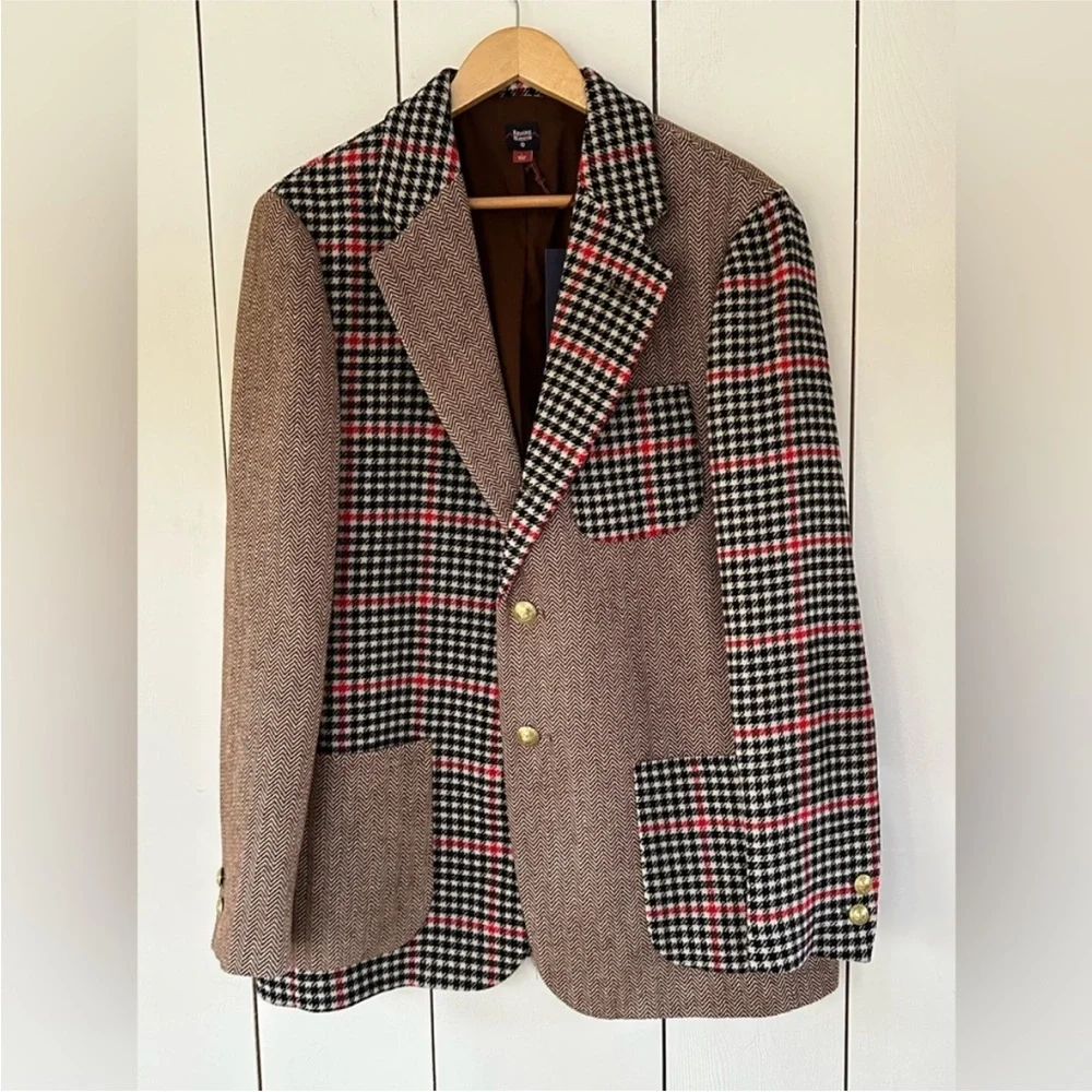 Rowing Blazers Brown, Black & Red Mixed Plaid Patchwork Blazer - Picture 3 of 15